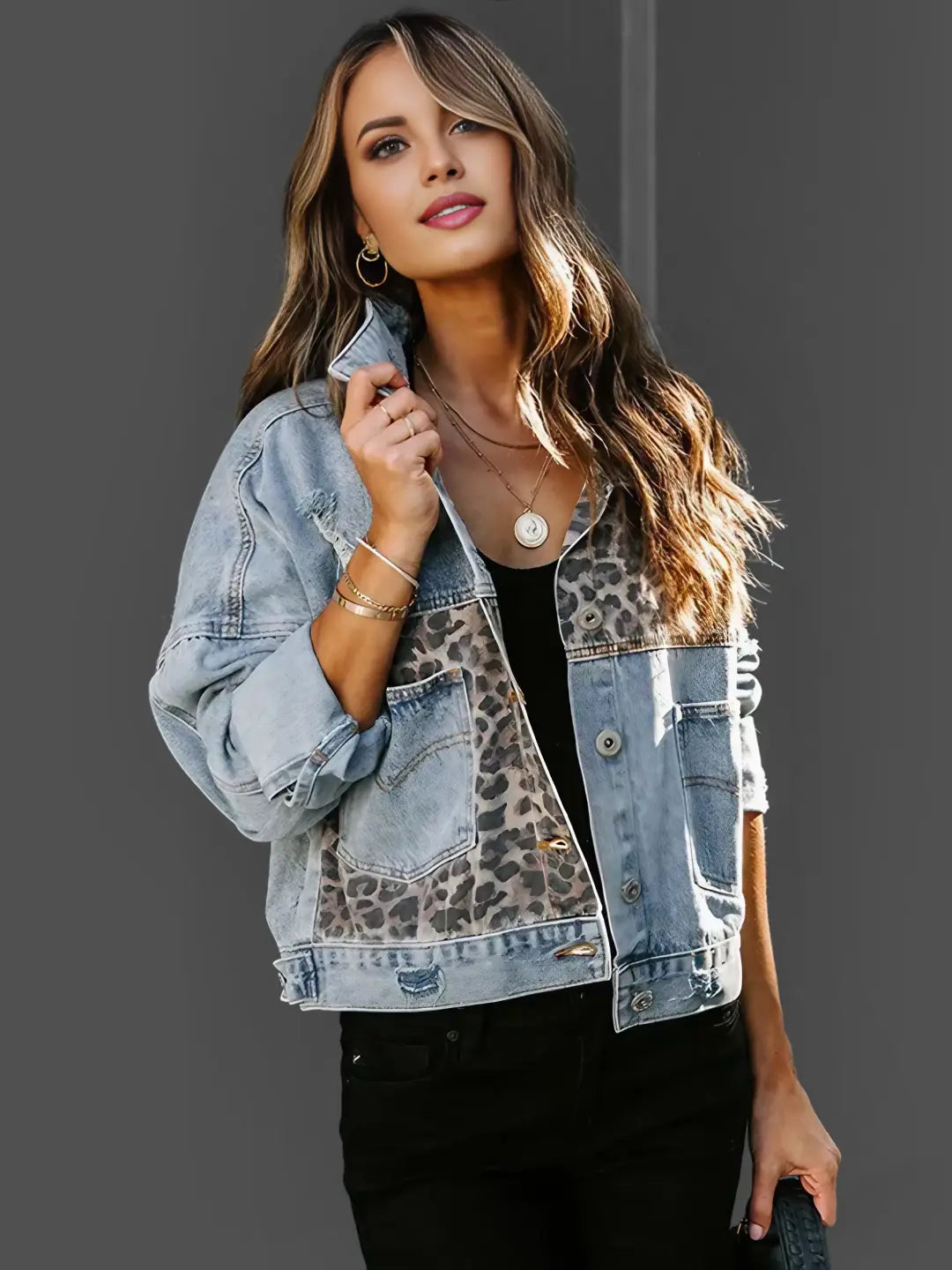 Women's Jacket | Leopard Panels, Cropped Boxy Fit