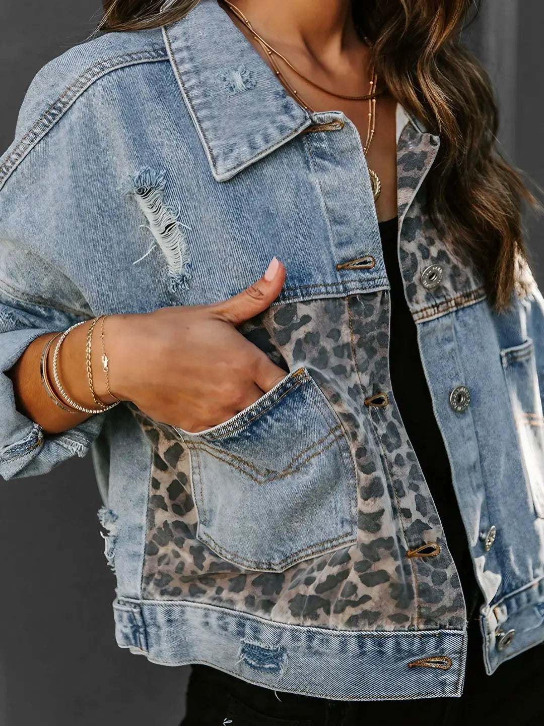 Women's Jacket | Leopard Panels, Cropped Boxy Fit