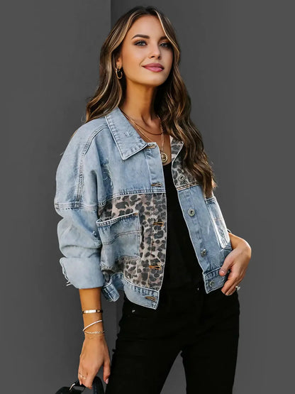 Women's Jacket | Leopard Panels, Cropped Boxy Fit
