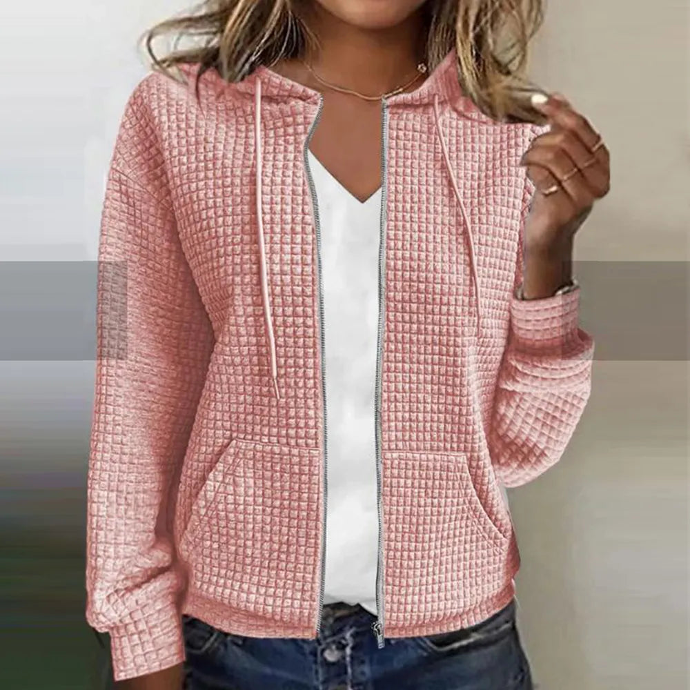 Women's Jacket | Waffle Texture, Zip-Front Hood