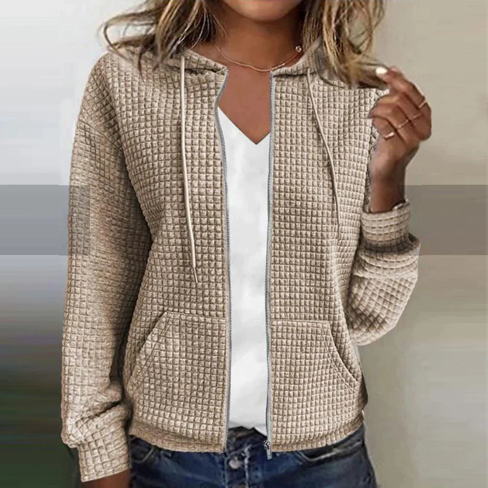 Women's Jacket | Waffle Texture, Zip-Front Hood