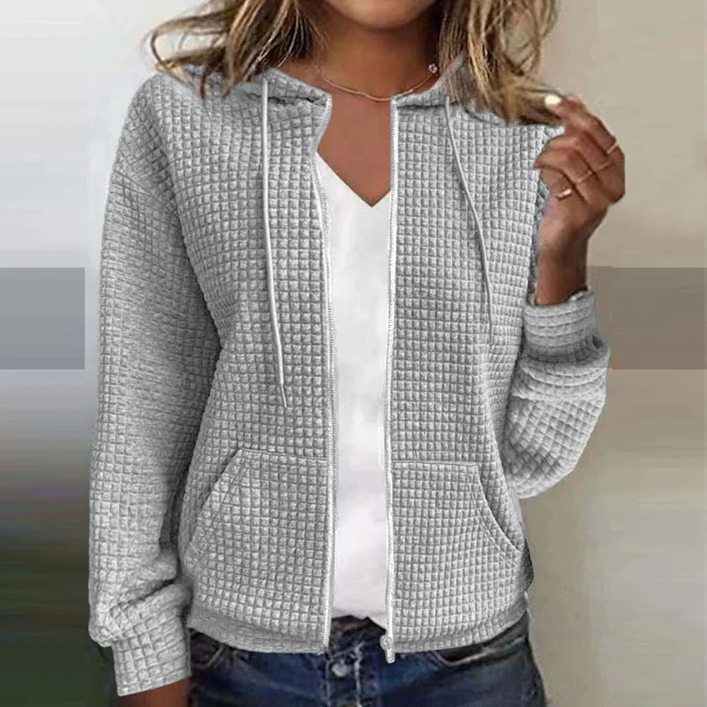Women's Jacket | Waffle Texture, Zip-Front Hood