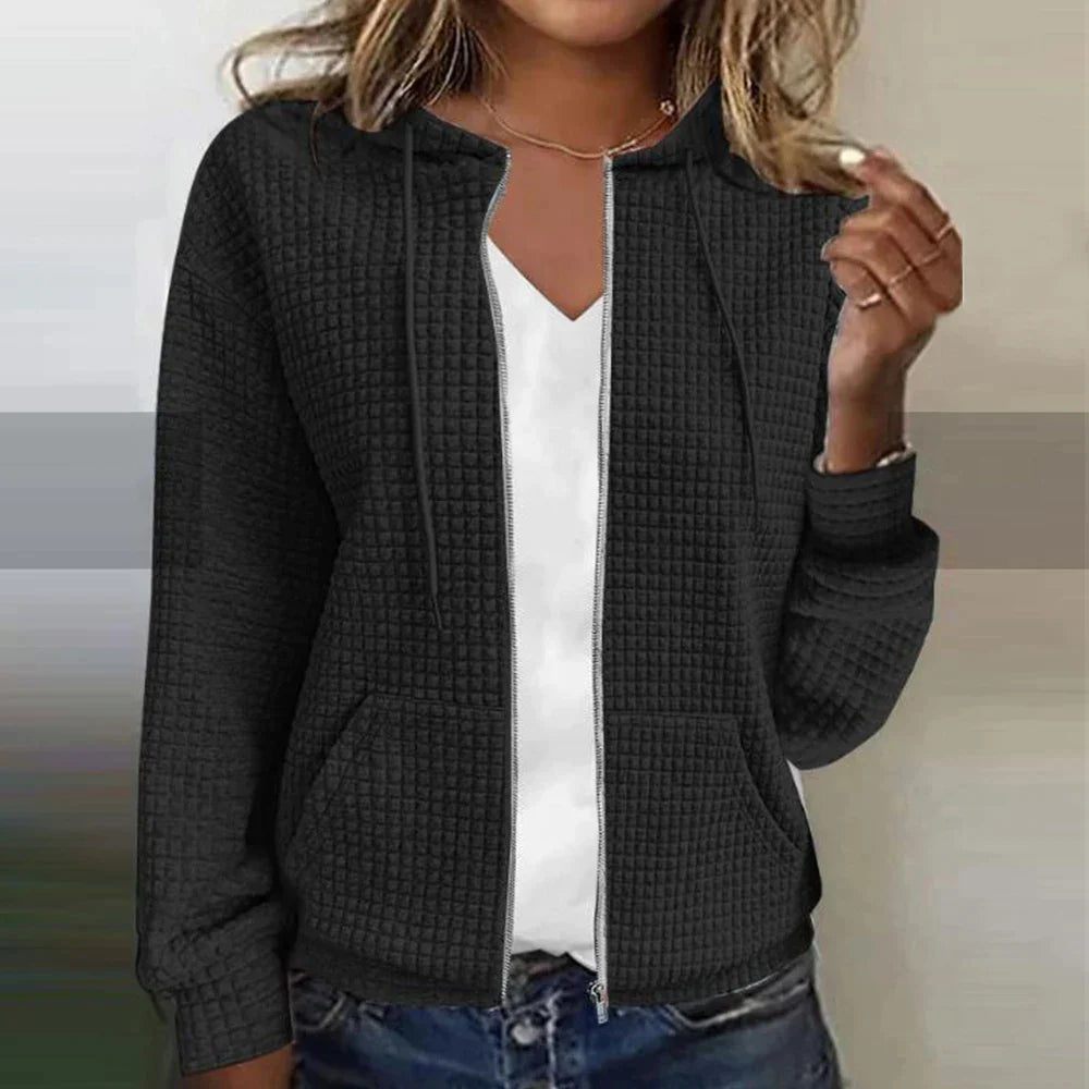 Women's Jacket | Waffle Texture, Zip-Front Hood