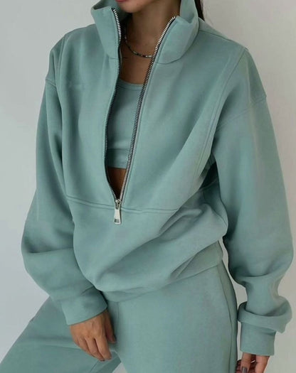 Maribel | Women's Oversized Half-Zip Cropped Jogger Two-Piece Set