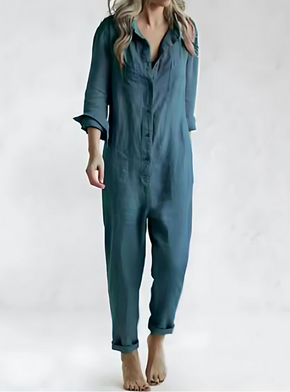 Women's Jumpsuit | Button-Up Collared Utility