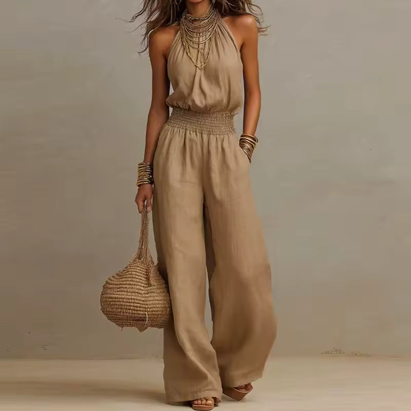 Women's Jumpsuit | Halter Neck Wide Leg & Open Back