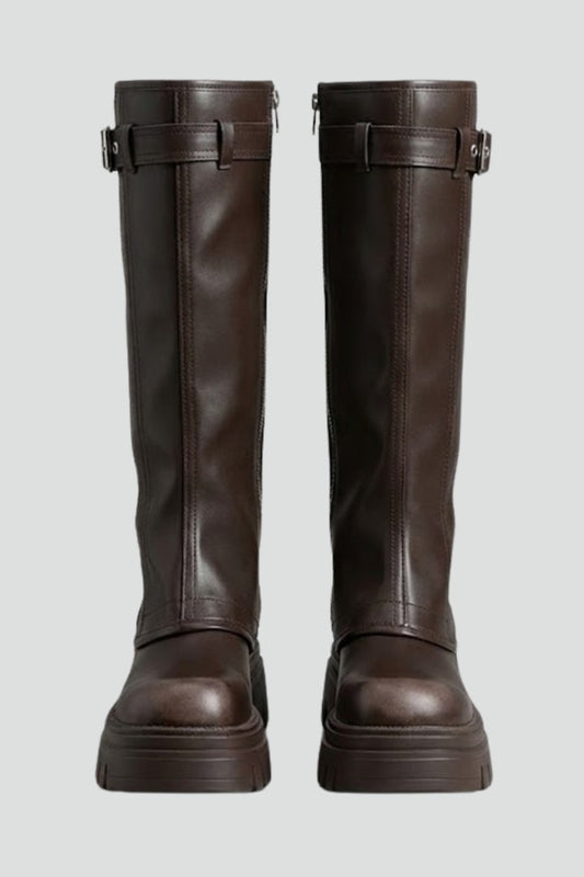 Women's Knee High Platform Boots | Side Zip & Textured Grip Sole