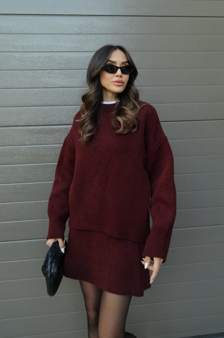 Lumina Wear Clara cozy knit sweater set with matching mini skirt, stylish and comfortable for casual wear.