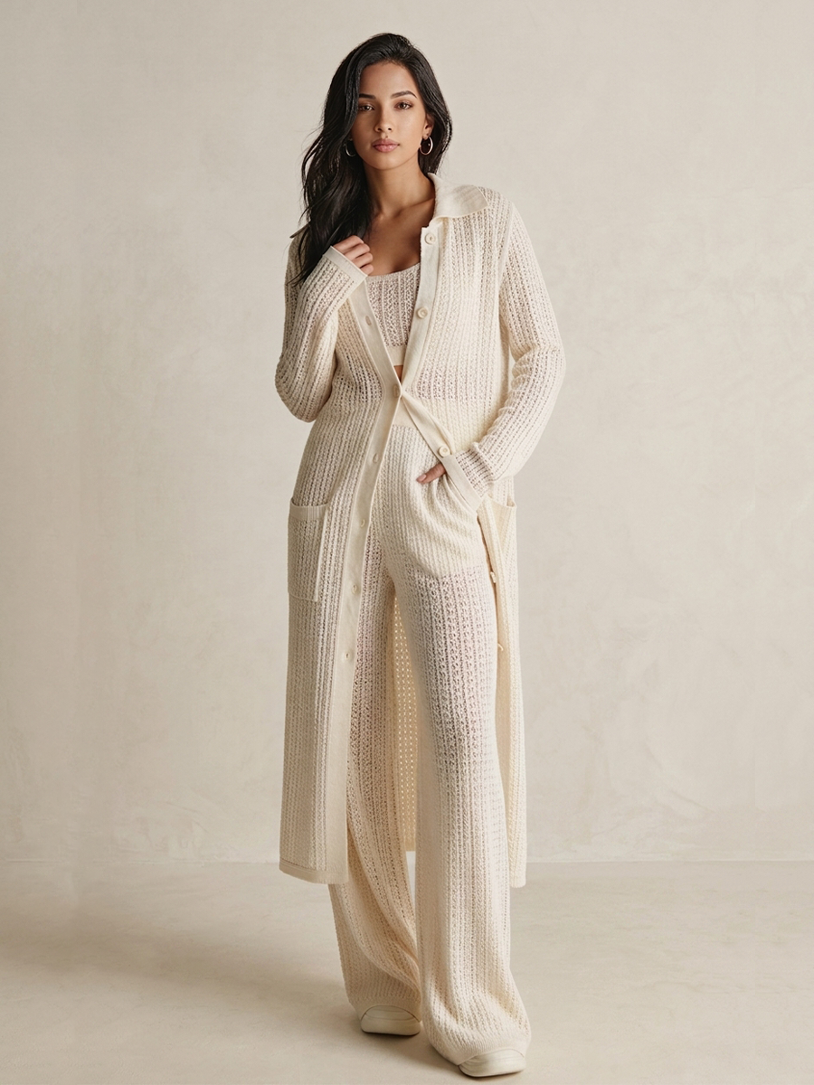 Women's Knitted Set | Button Placket & Long Sleeves