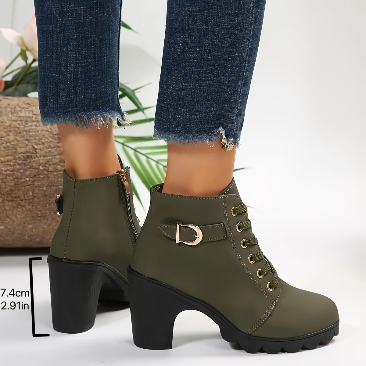 Women's Lace-Up Ankle Boots | Block Heel & Side Zip
