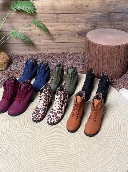 Women's Lace-Up Ankle Boots | Block Heel & Side Zip