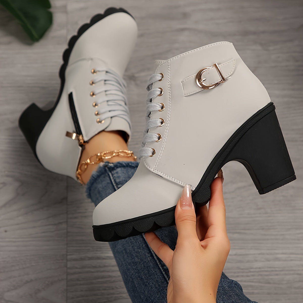 Women's Lace-Up Ankle Boots | Block Heel & Side Zip