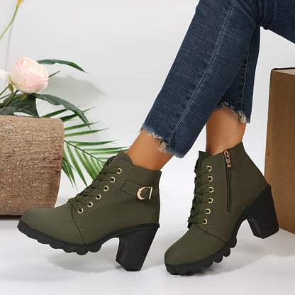 Women's Lace-Up Ankle Boots | Block Heel & Side Zip