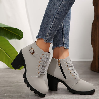 Women's Lace-Up Ankle Boots | Block Heel & Side Zip
