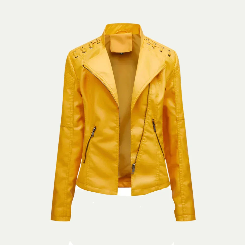 Chic Asymmetric Zip Women's Jacket with Quilted Shoulders