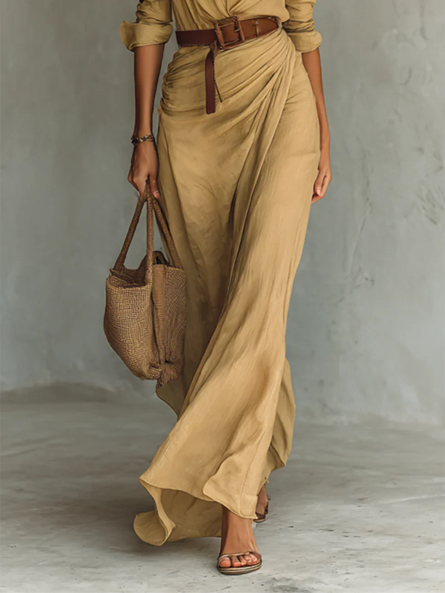 Women's Long Dress | Belted Shirt Maxi & Classic Elegance