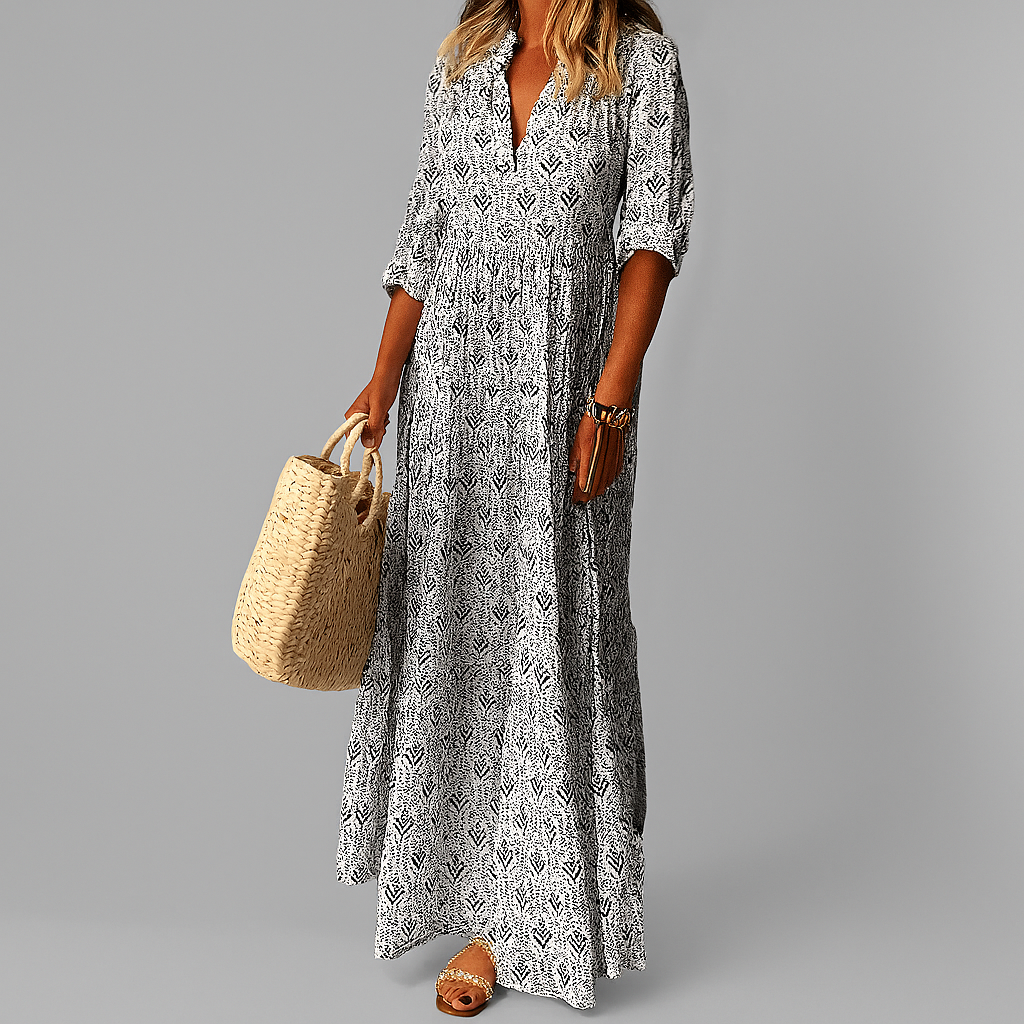 Women's Long Dress | Boho Print Tiered Maxi