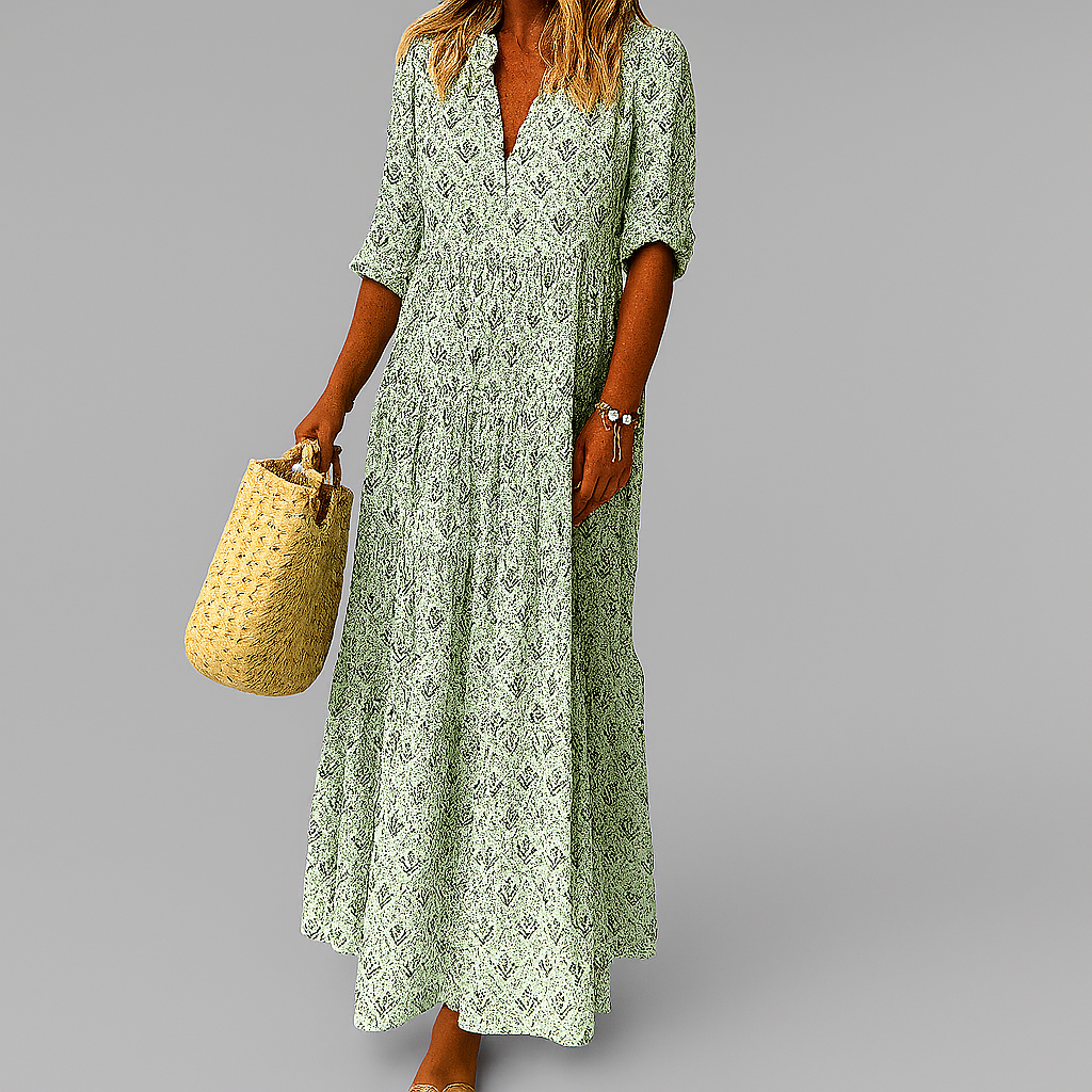 Women's Long Dress | Boho Print Tiered Maxi