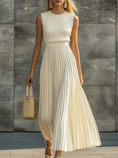 Women's Long Dress | Ribbed Knit Pleated Skirt