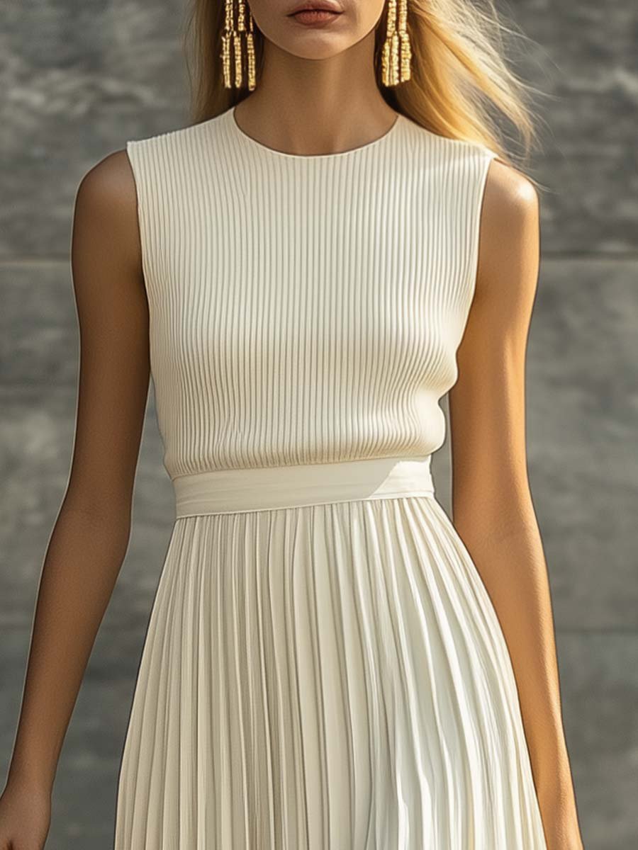 Women's Long Dress | Ribbed Knit Pleated Skirt