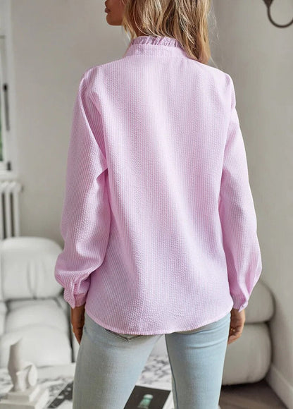 Women's Long Sleeve Blouse | Frilled Collar, Ruffle Placket