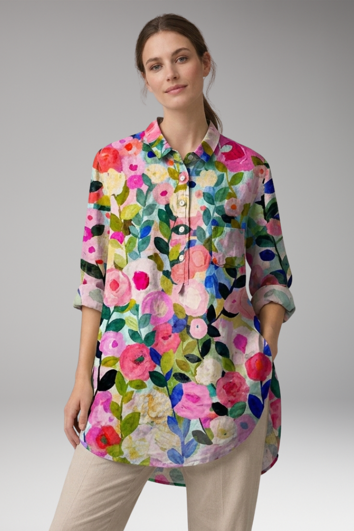 Women's Long Sleeve Blouse | Half Placket, Tunic Length