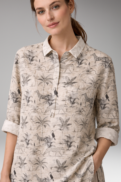 Women's Long Sleeve Blouse | Half Placket, Tunic Length