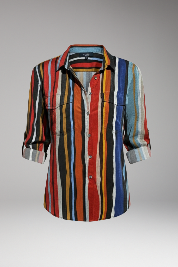 Women's Long Sleeve Blouse | Twin Pockets, Rolled Back Cuffs