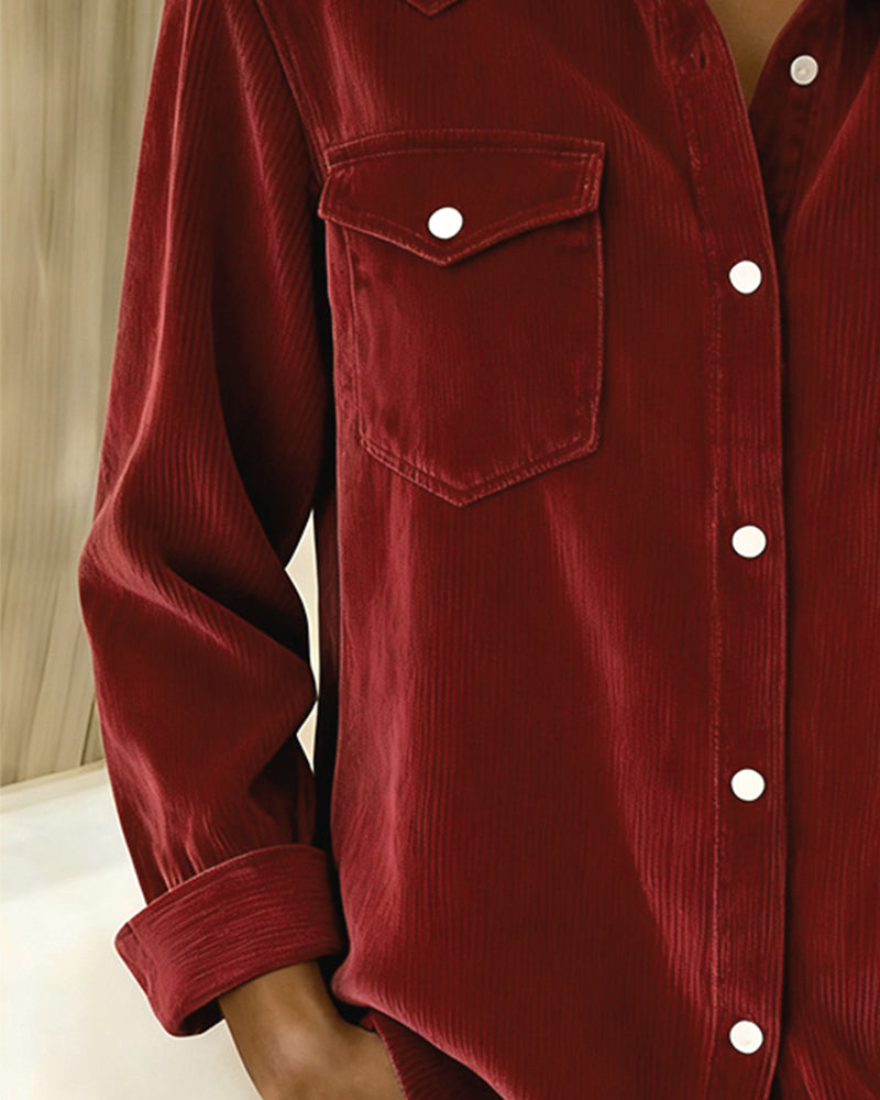 Women's Long-Sleeve Shirt | Lapel Collar & Button Detail 11