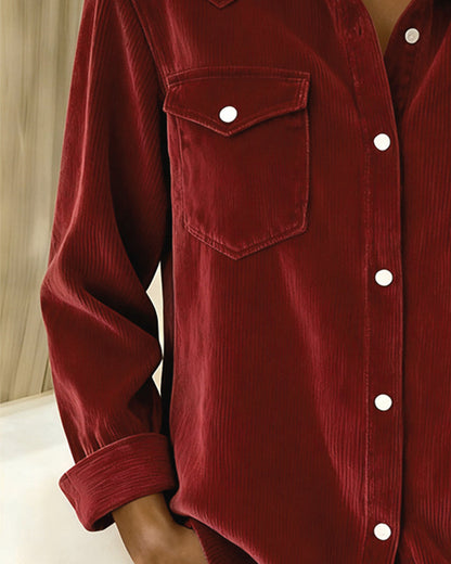 Women's Long-Sleeve Shirt | Lapel Collar & Button Detail 11