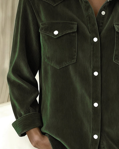 Women's Long-Sleeve Shirt | Lapel Collar & Button Detail 14