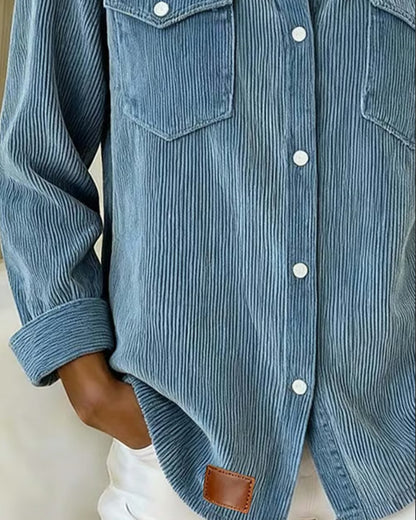 Women's Long-Sleeve Shirt | Lapel Collar & Button Detail 2
