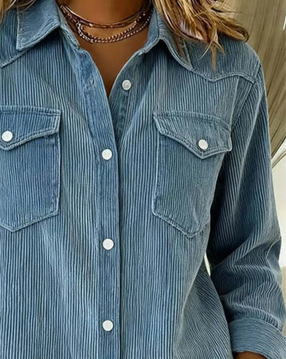 Women's Long-Sleeve Shirt | Lapel Collar & Button Detail 3