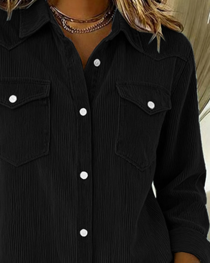 Women's Long-Sleeve Shirt | Lapel Collar & Button Detail 5