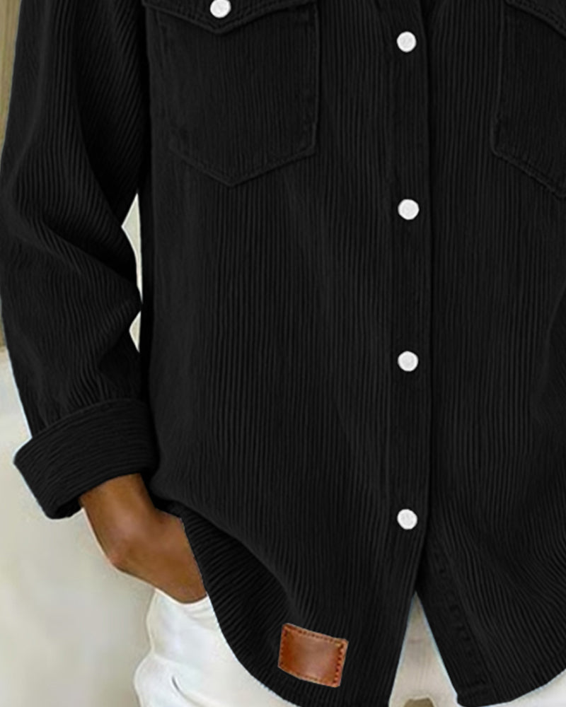 Women's Long-Sleeve Shirt | Lapel Collar & Button Detail 6