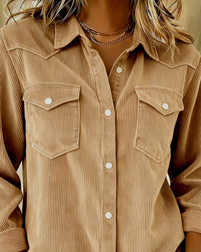 Women's Long-Sleeve Shirt | Lapel Collar & Button Detail 7