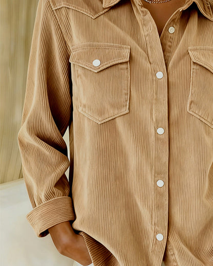 Women's Long-Sleeve Shirt | Lapel Collar & Button Detail 8