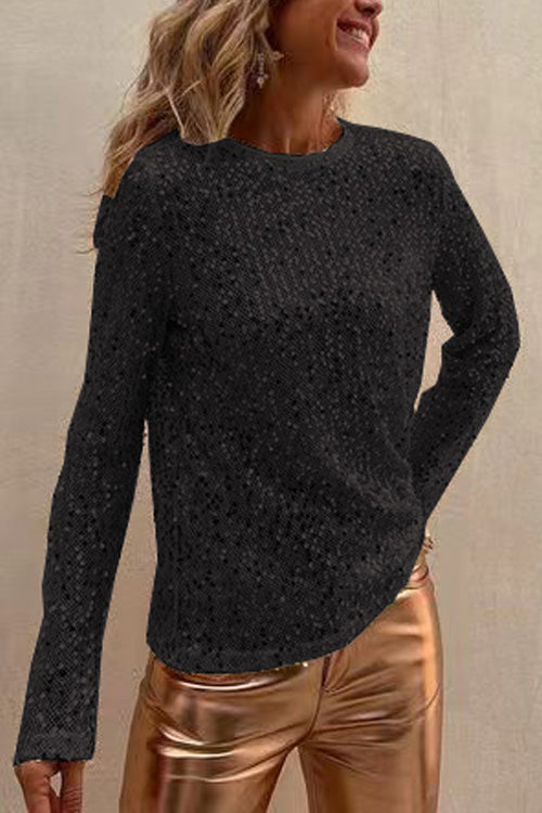 Women's Long Sleeve Top | All-Over Sequins, Round Neck