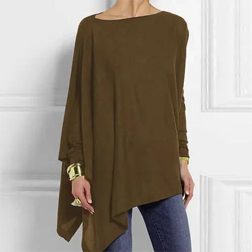 Women's Long Sleeve Top | Boat Neck, Asymmetric Hem