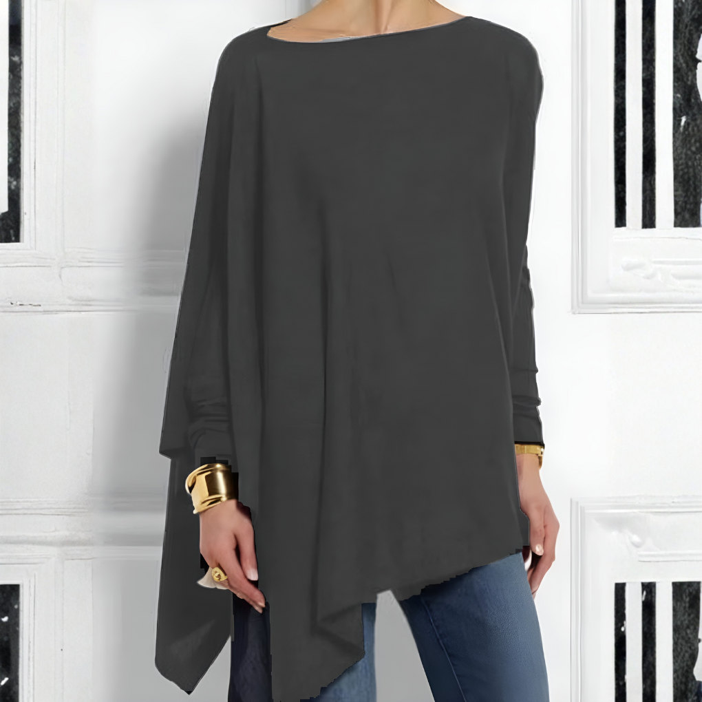 Women's Long Sleeve Top | Boat Neck, Asymmetric Hem