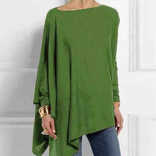 Women's Long Sleeve Top | Boat Neck, Asymmetric Hem