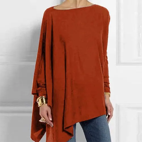 Women's Long Sleeve Top | Boat Neck, Asymmetric Hem