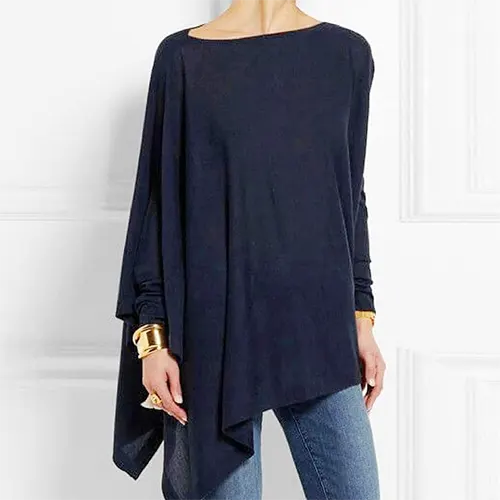 Women's Long Sleeve Top | Boat Neck, Asymmetric Hem