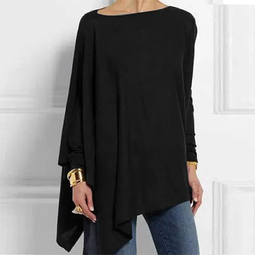Women's Long Sleeve Top | Boat Neck, Asymmetric Hem