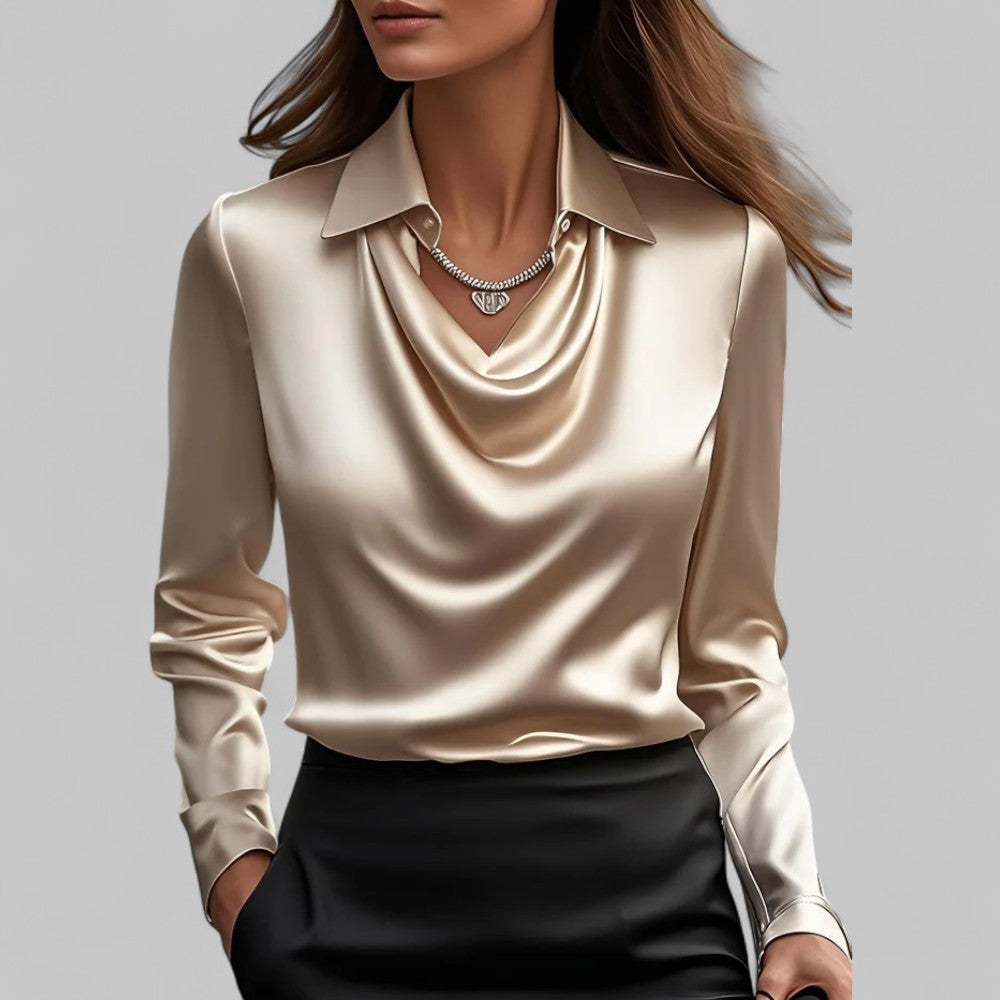Women's Long Sleeve Top | Point Collar, Draped Neckline