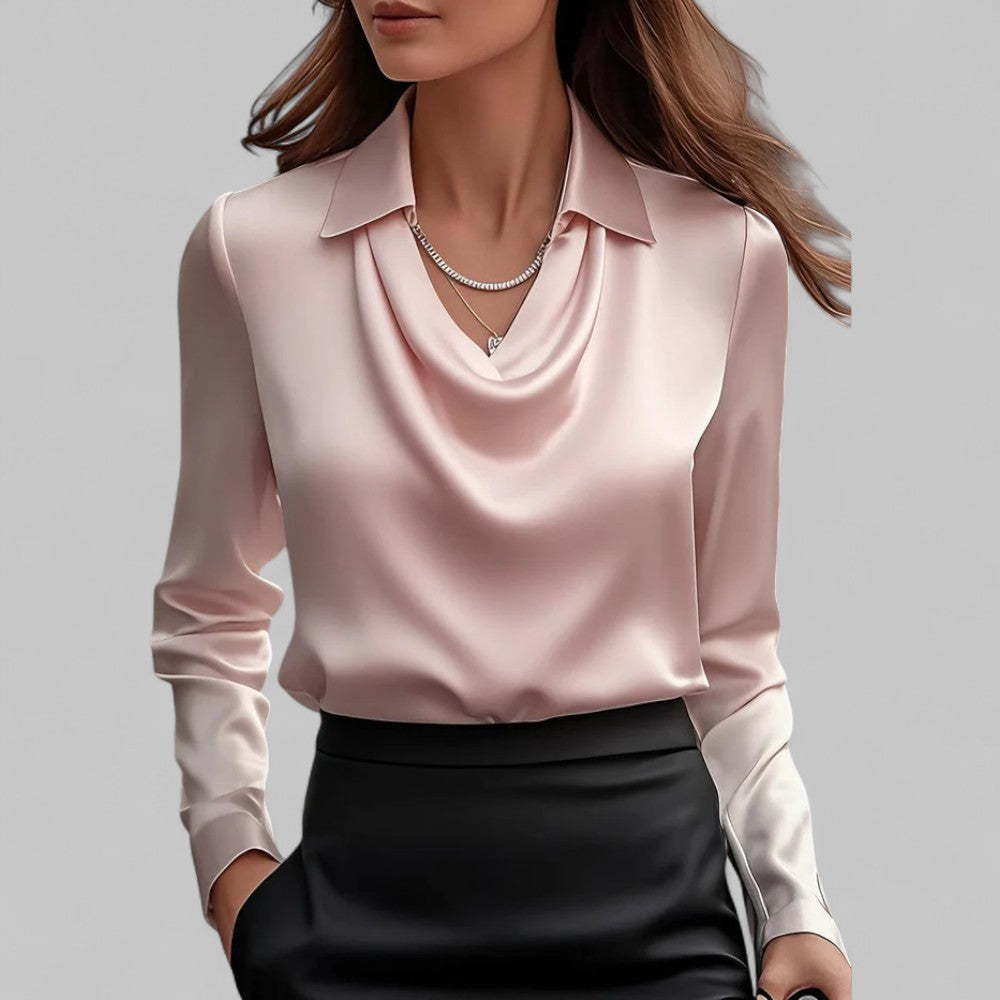 Women's Long Sleeve Top | Point Collar, Draped Neckline