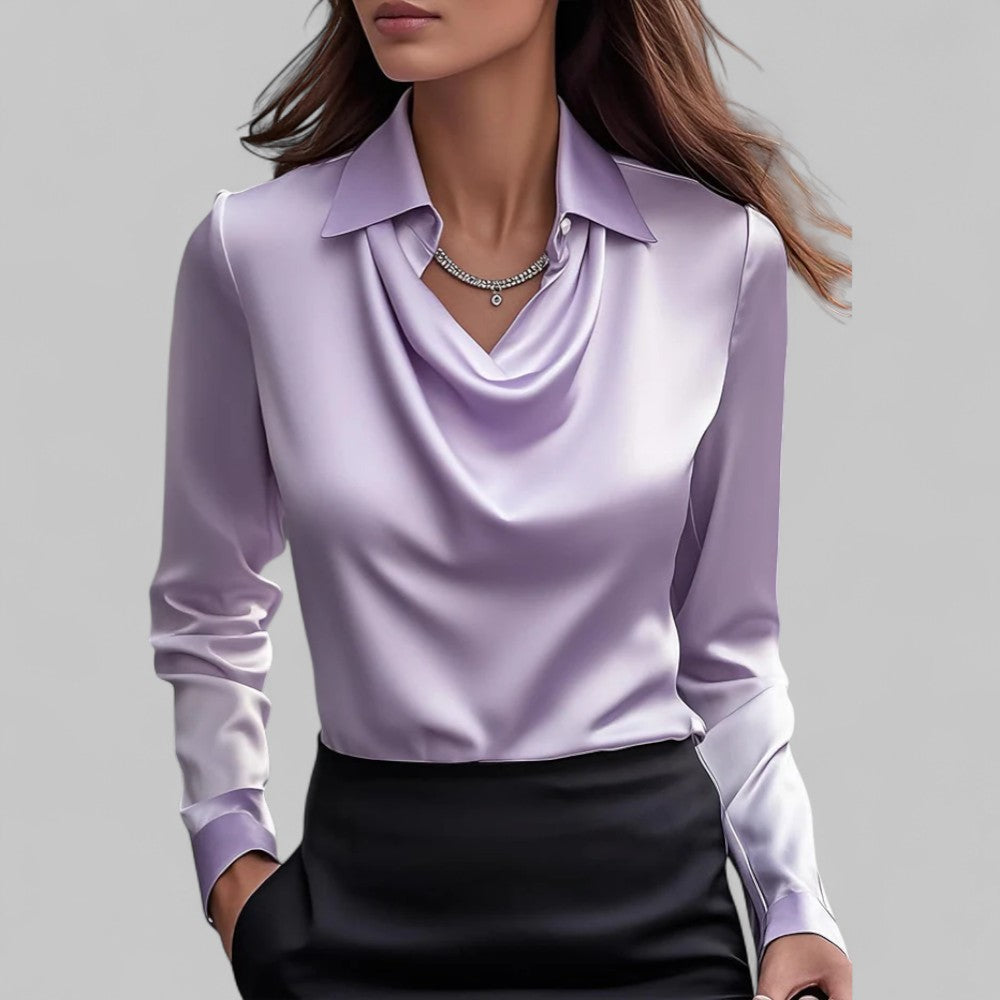 Women's Long Sleeve Top | Point Collar, Draped Neckline