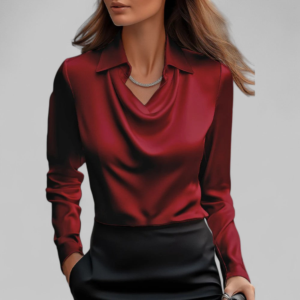 Women's Long Sleeve Top | Point Collar, Draped Neckline