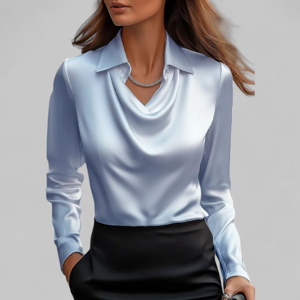 Women's Long Sleeve Top | Point Collar, Draped Neckline
