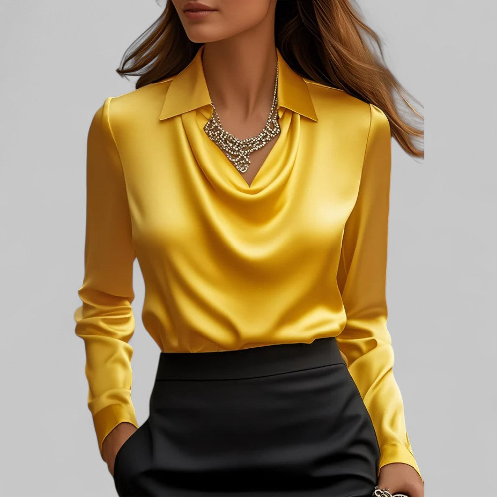 Women's Long Sleeve Top | Point Collar, Draped Neckline